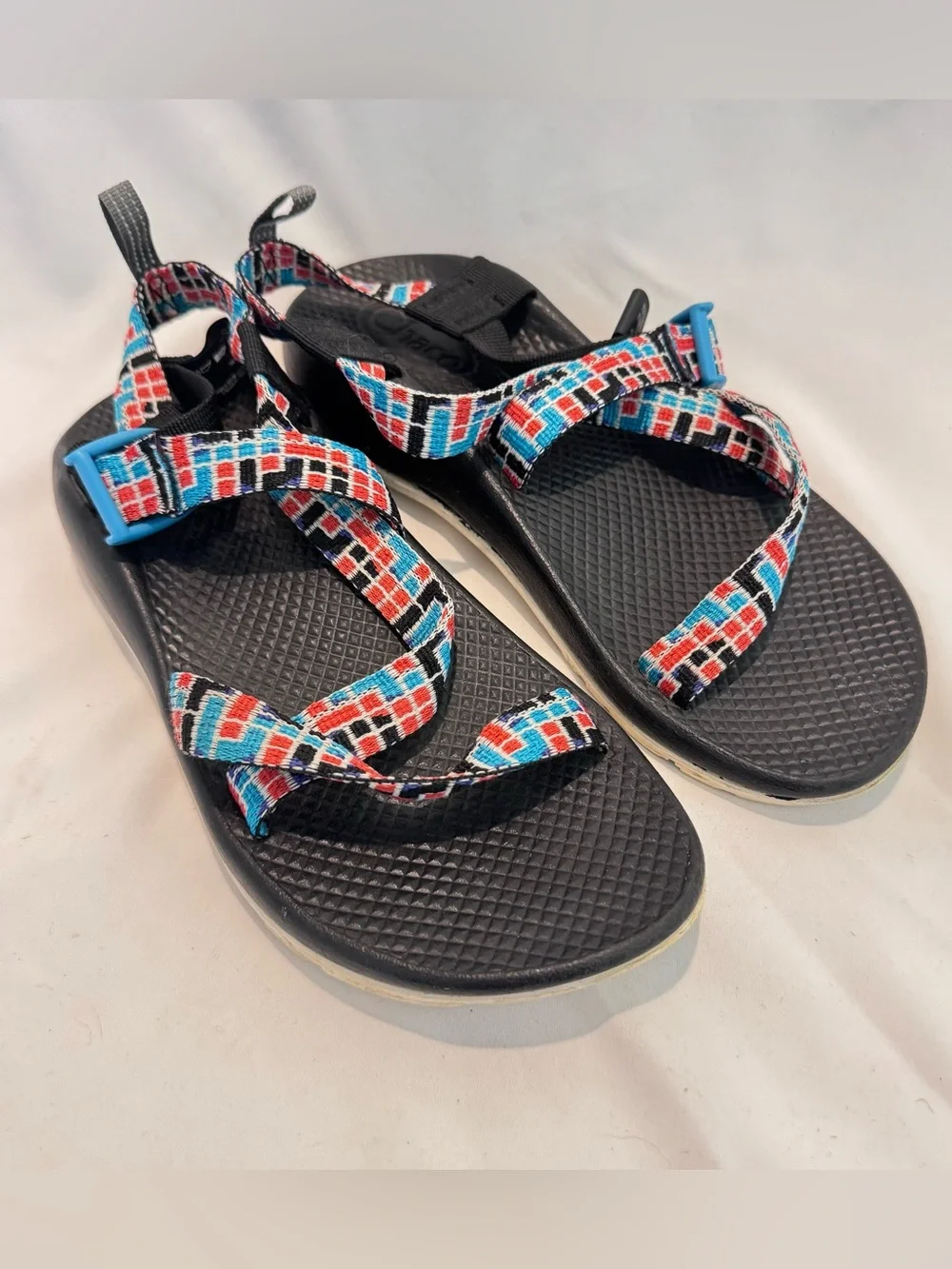 Chaco Z/1 EcoTread Sandals Children's Red Blue Black Geometric Kids Sz 5 Outdoor
